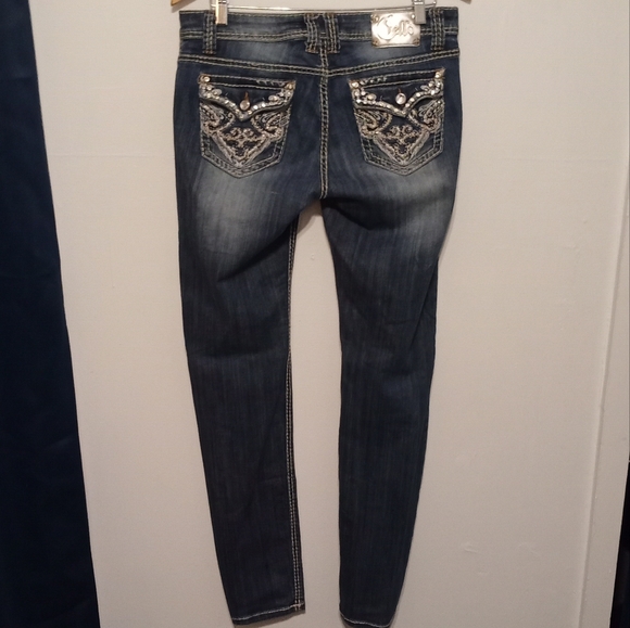 JUNIORS CELLO JEANS Studded Bling Style Skinny Stretch Medium Wash SIZE 13 - Picture 3 of 6